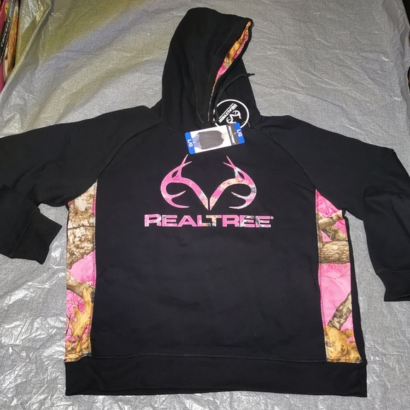 Realtree Tops - Real Tree Large Black Pink Camo NWT New Hoodie Sweatshirt pull on bunny hug